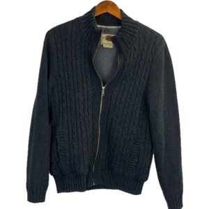 Boston Traders Sherpa Lined Heavyweight Cable Knit Zip Sweater Jacket Si…